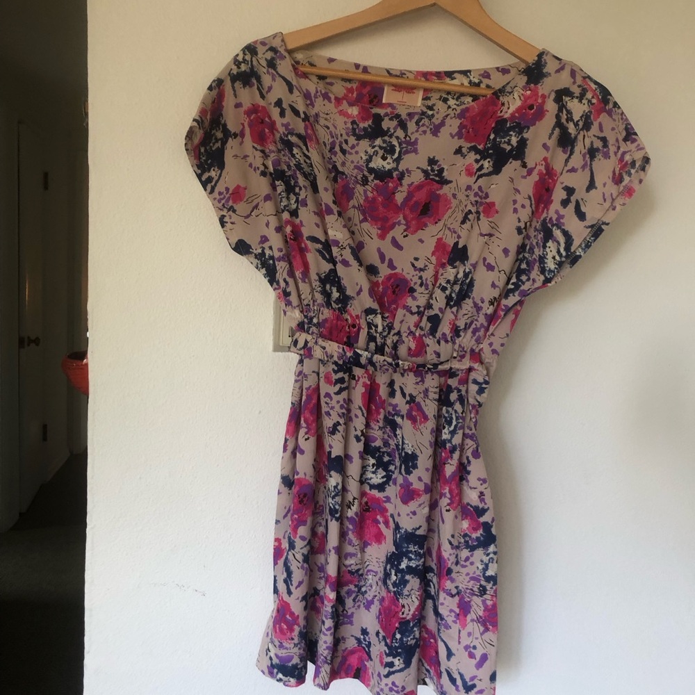 Orion London Belted Mini Dress (or tunic) with Pink and Navy Floral Print